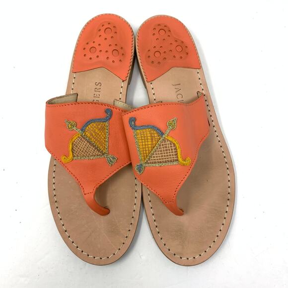 Jack Rogers Women's Size 8.5 Embroidered Bow & Arrow Thong Sandals Slip On Coral - Picture 1 of 7